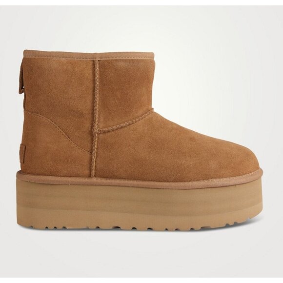 Classic Mini Sheepskin Platform Boots Brown 10 - Picture 3 of 4